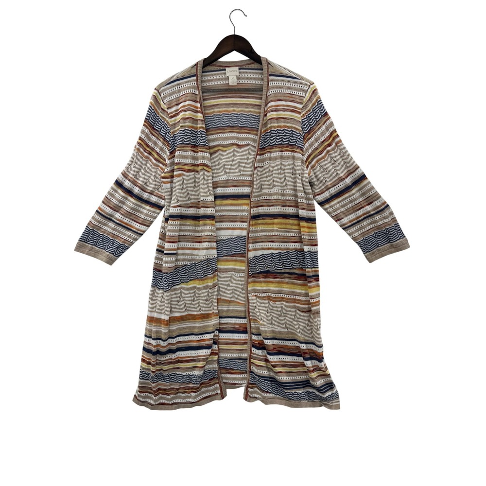 Chico's‎ Cardigan Women Size 2 Large Multicolor Excellent Striped Duster Knit